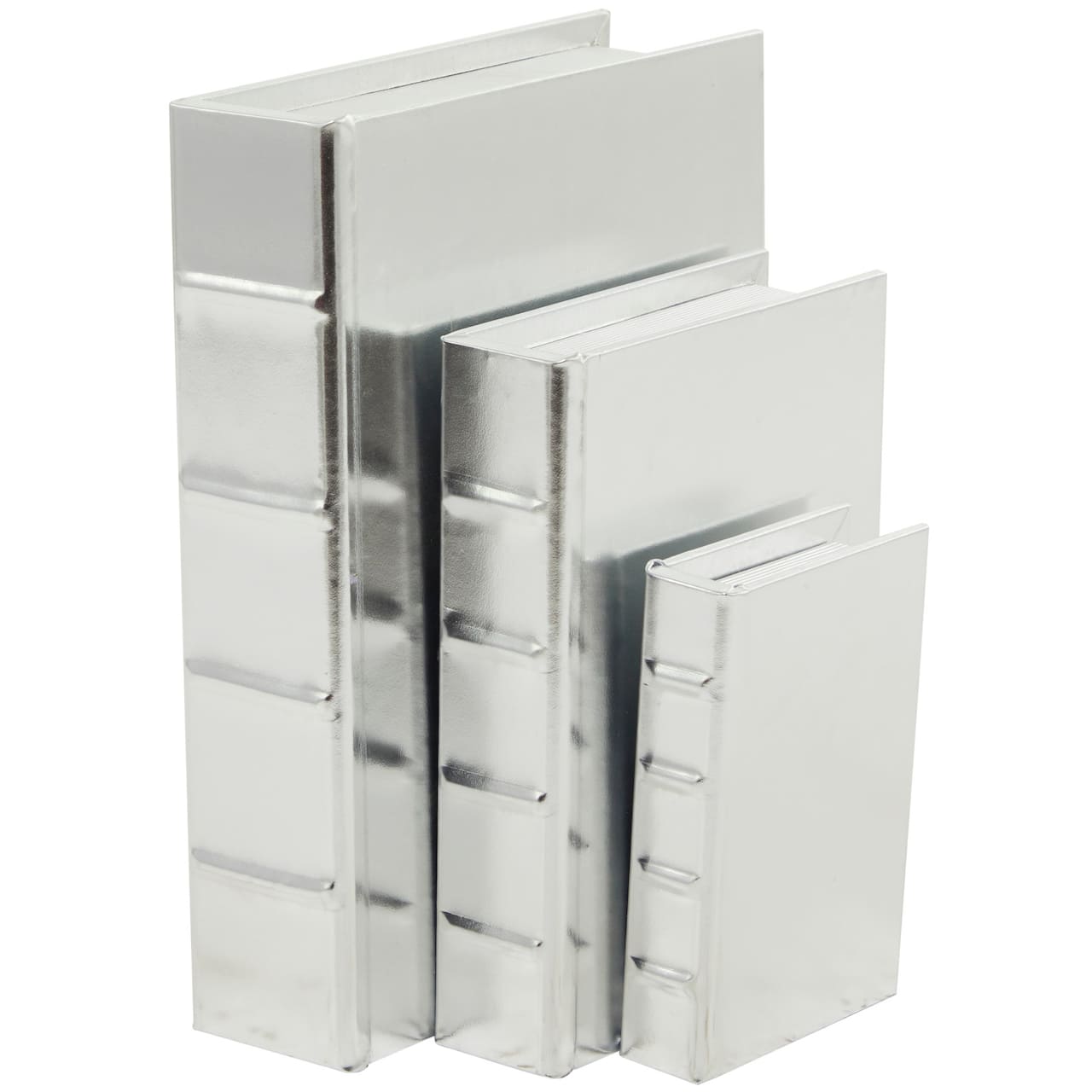 CosmoLiving by Cosmopolitan Silver Faux Leather Faux Book Box with Metallic Finish Set